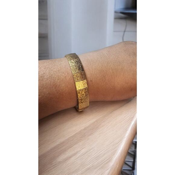 Emmons Vintage Textured Gold Tone Metal Link Bracelet - Picture 1 of 7